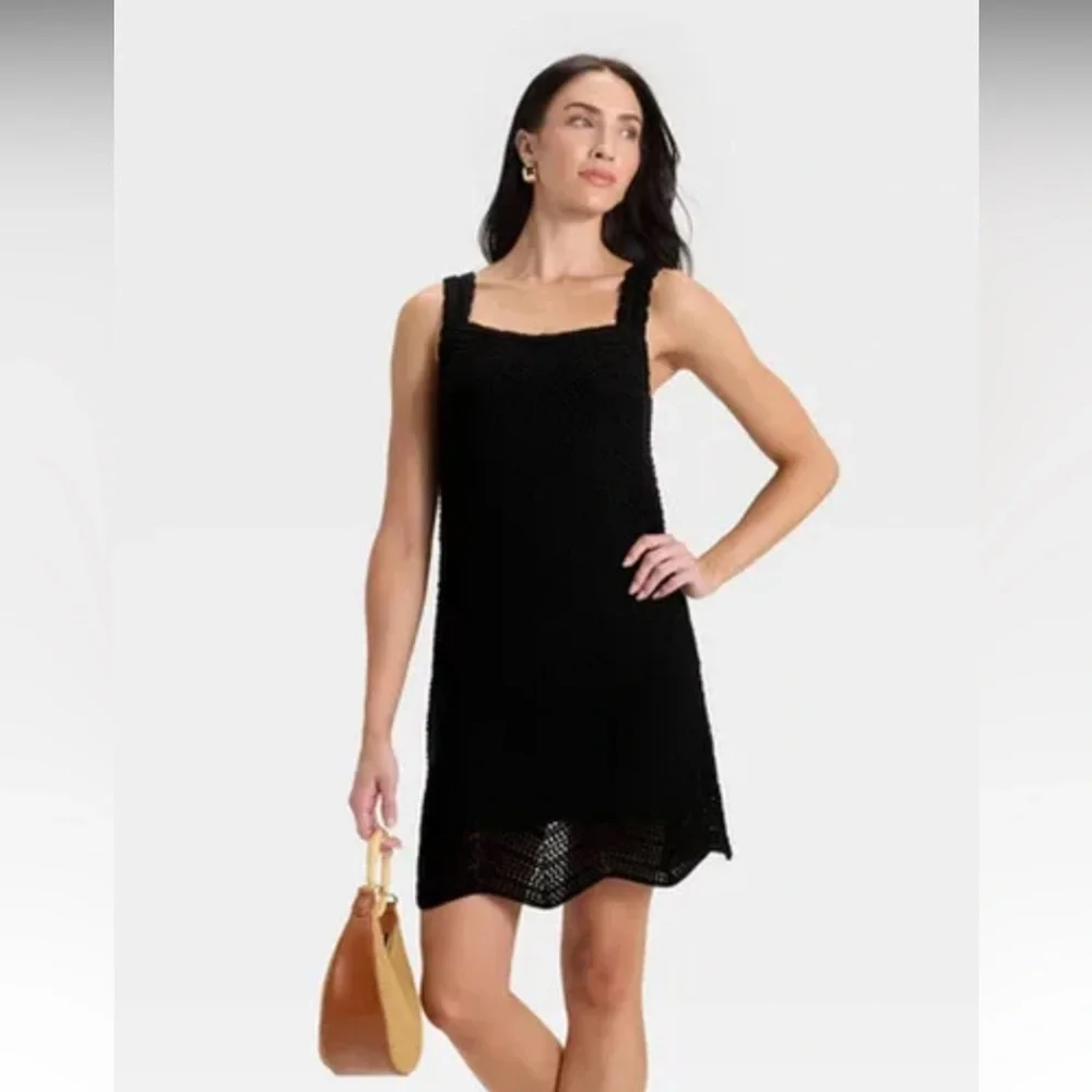 A New Day Women's Crochet‎ Mini Shift Black Dress